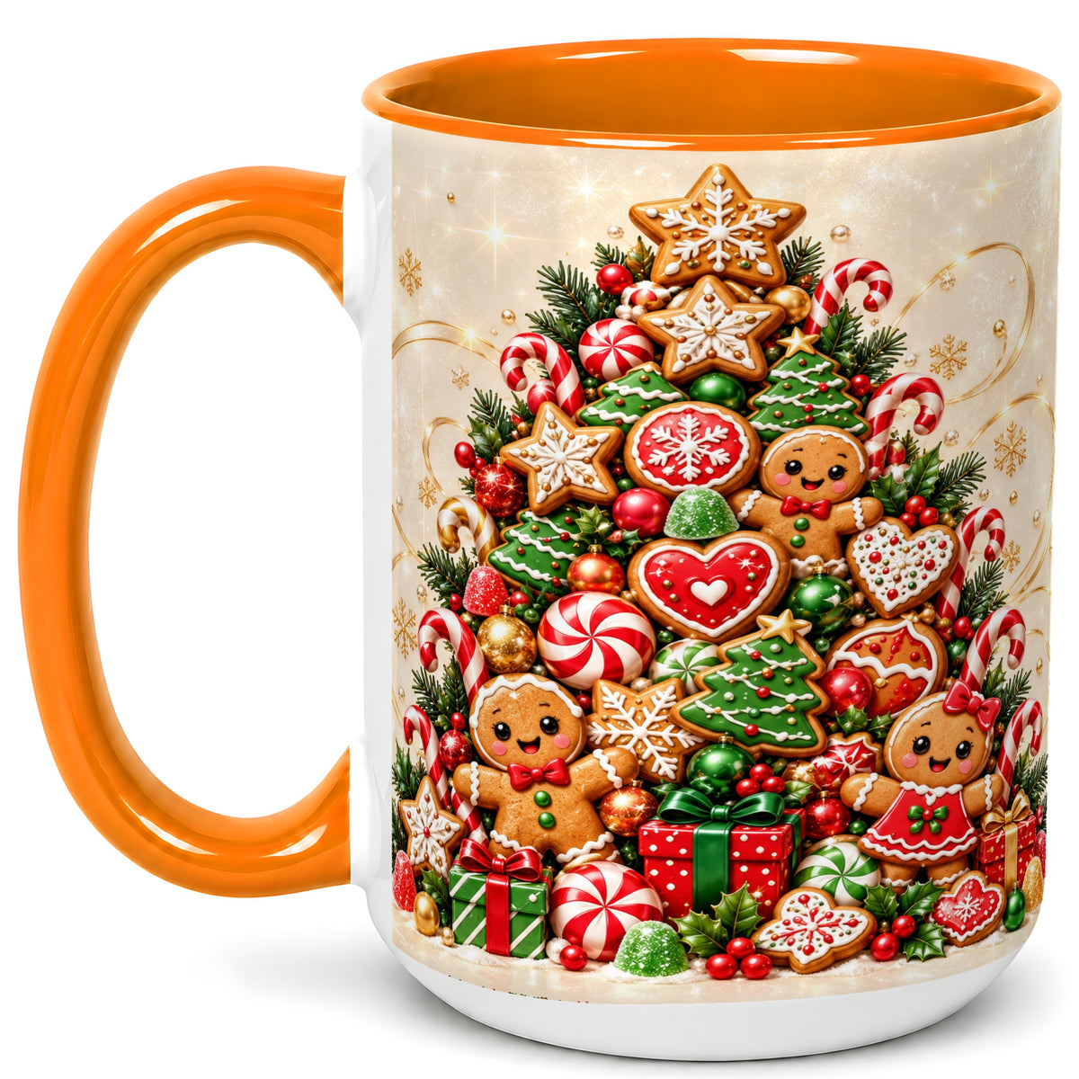 #pl[15oz|Orange] Gingerbread Christmas Tree Coffee Mug, Holiday Cookie Mug, Ceramic Cup