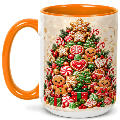 #pl[15oz|Orange] Gingerbread Christmas Tree Coffee Mug, Holiday Cookie Mug, Ceramic Cup