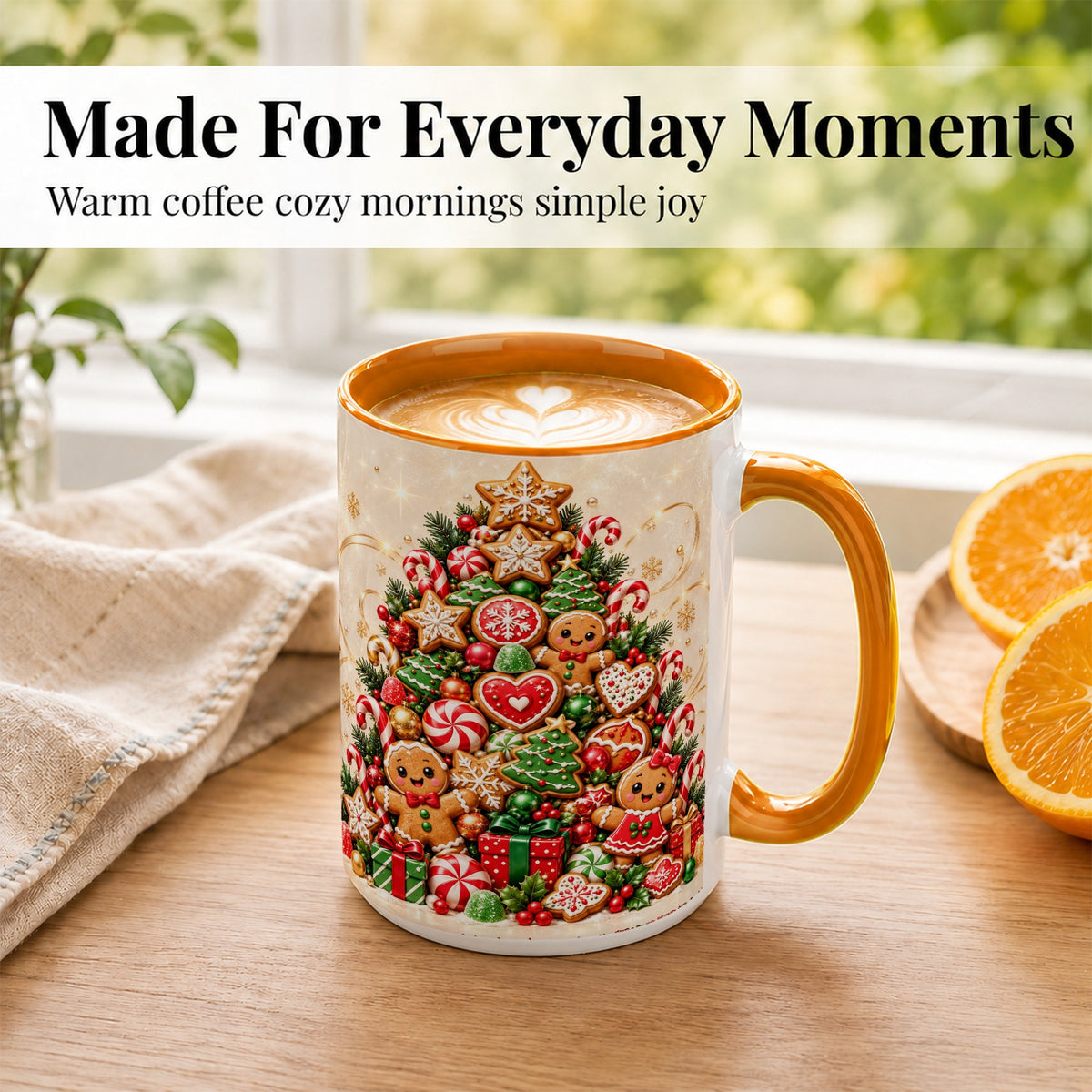#pl[15oz|Orange] Gingerbread Christmas Tree Coffee Mug, Holiday Cookie Mug, Ceramic Cup