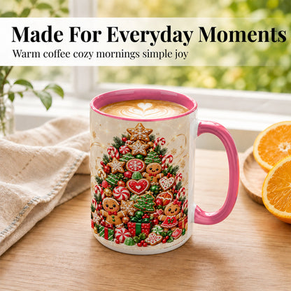 #pl[15oz|Pink] Gingerbread Christmas Tree Coffee Mug, Holiday Cookie Mug, Ceramic Cup