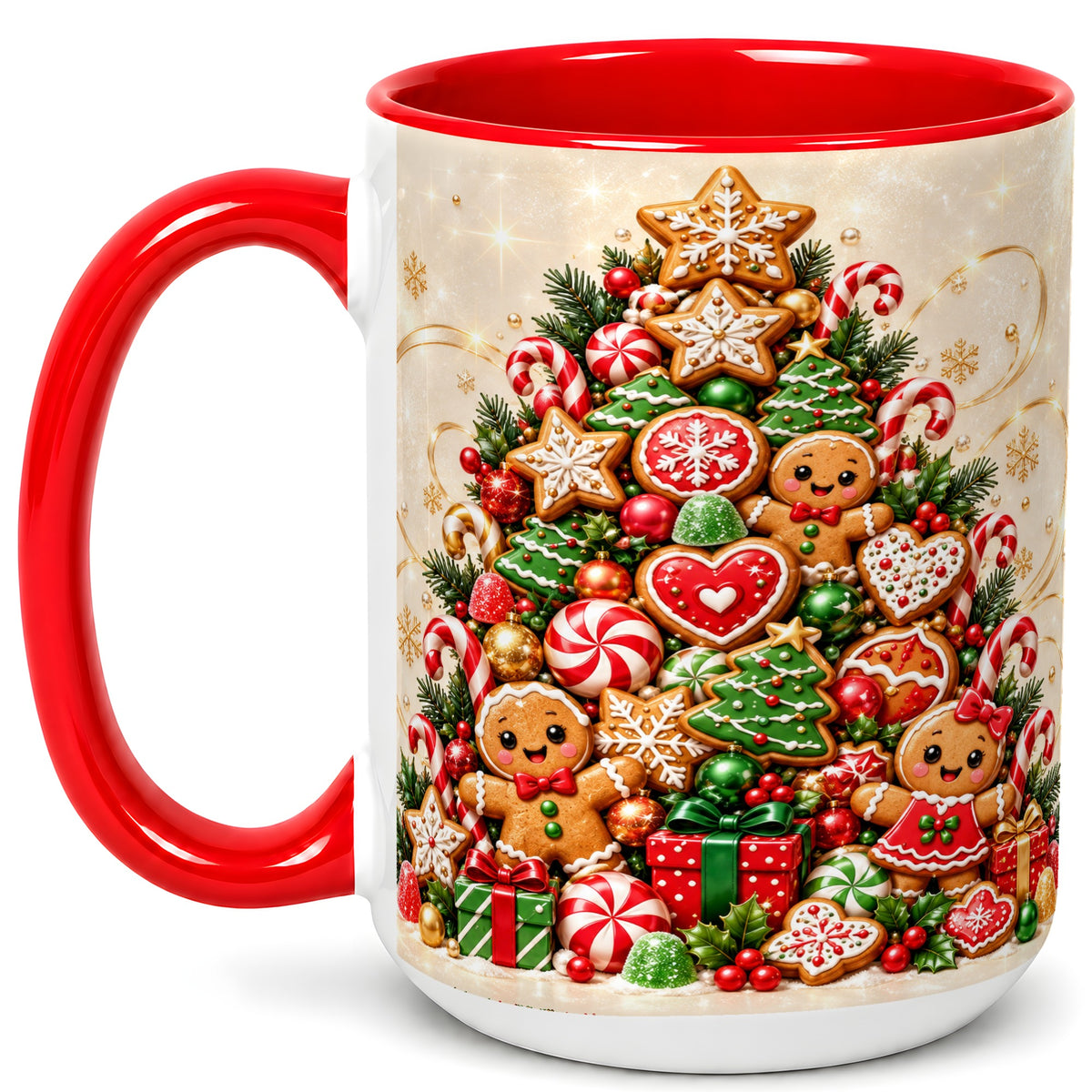 #pl[15oz|Red] Gingerbread Christmas Tree Coffee Mug, Holiday Cookie Mug, Ceramic Cup