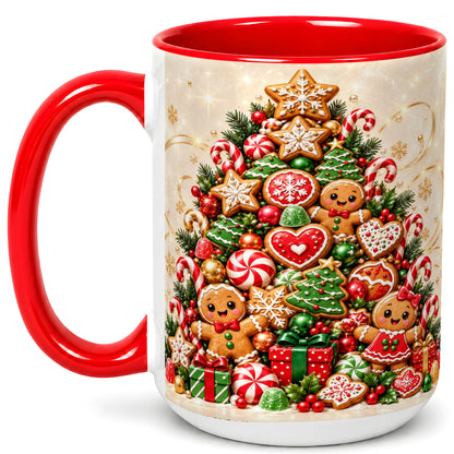 #pl[15oz|Red] Gingerbread Christmas Tree Coffee Mug, Holiday Cookie Mug, Ceramic Cup