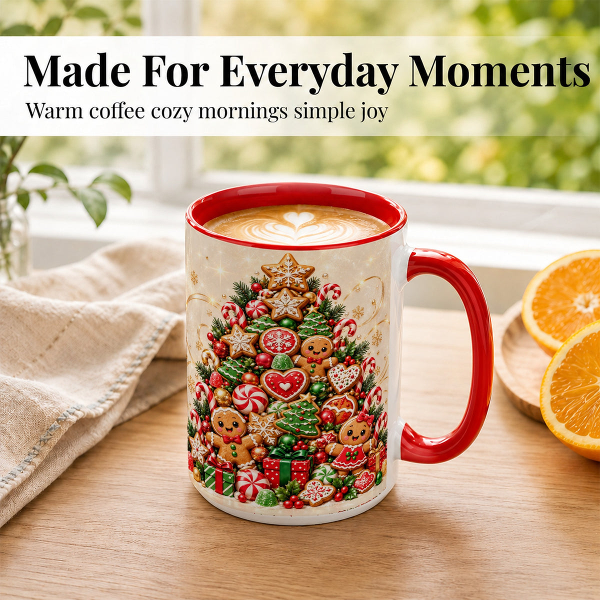#pl[15oz|Red] Gingerbread Christmas Tree Coffee Mug, Holiday Cookie Mug, Ceramic Cup
