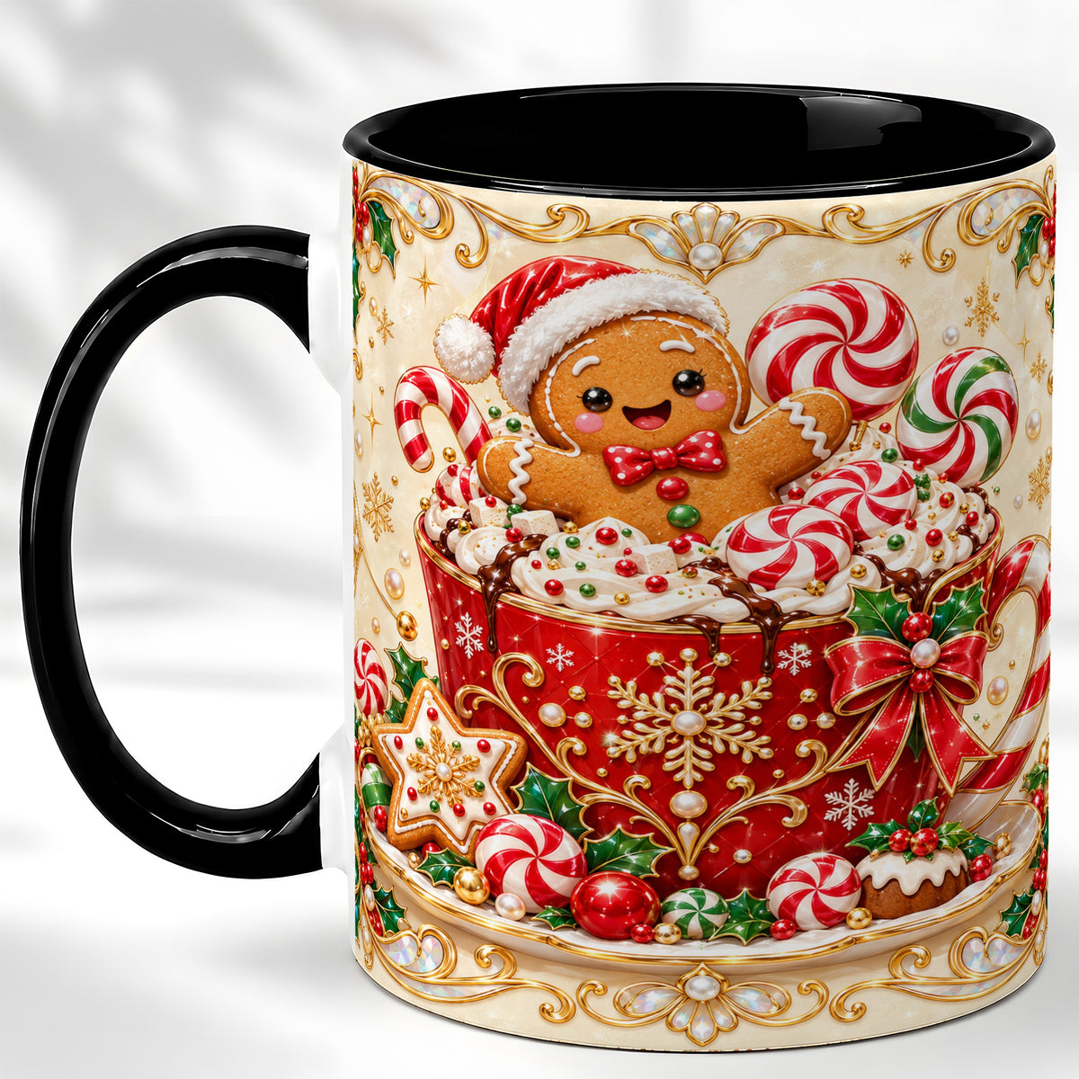 #pl[11oz|Black] Gingerbread Cocoa Coffee Mug, Christmas Candy Mug, Ceramic Cup