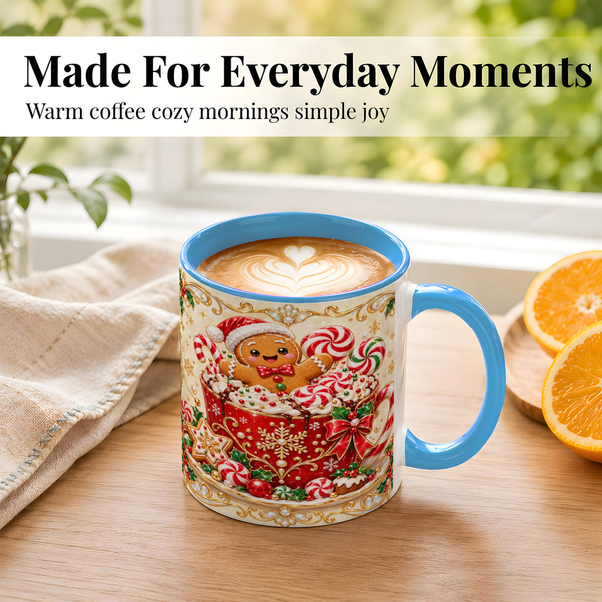 #pl[11oz|Blue] Gingerbread Cocoa Coffee Mug, Christmas Candy Mug, Ceramic Cup