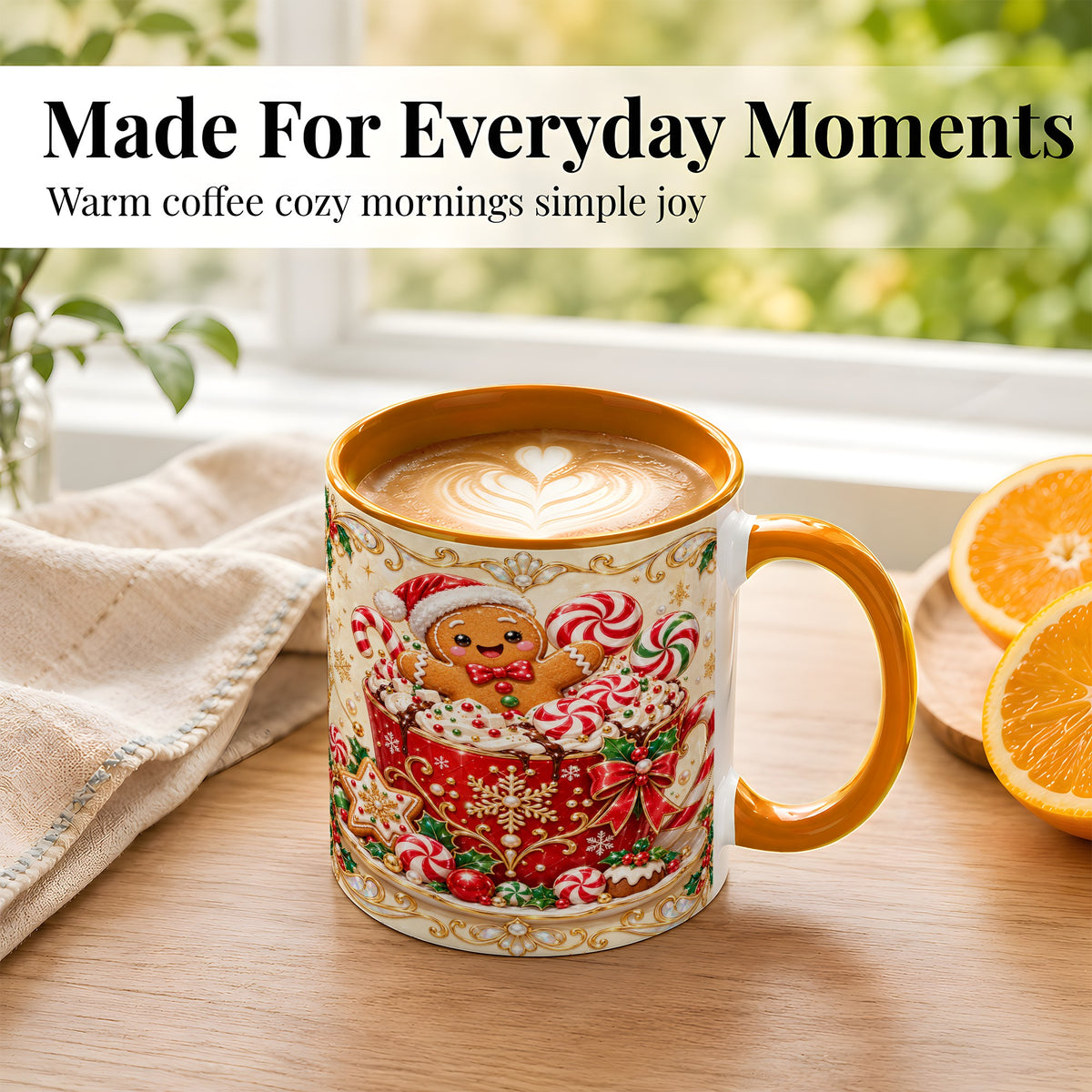 #pl[11oz|Orange] Gingerbread Cocoa Coffee Mug, Christmas Candy Mug, Ceramic Cup