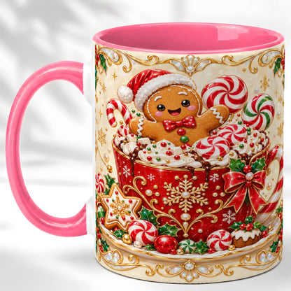 #pl[11oz|Pink] Gingerbread Cocoa Coffee Mug, Christmas Candy Mug, Ceramic Cup