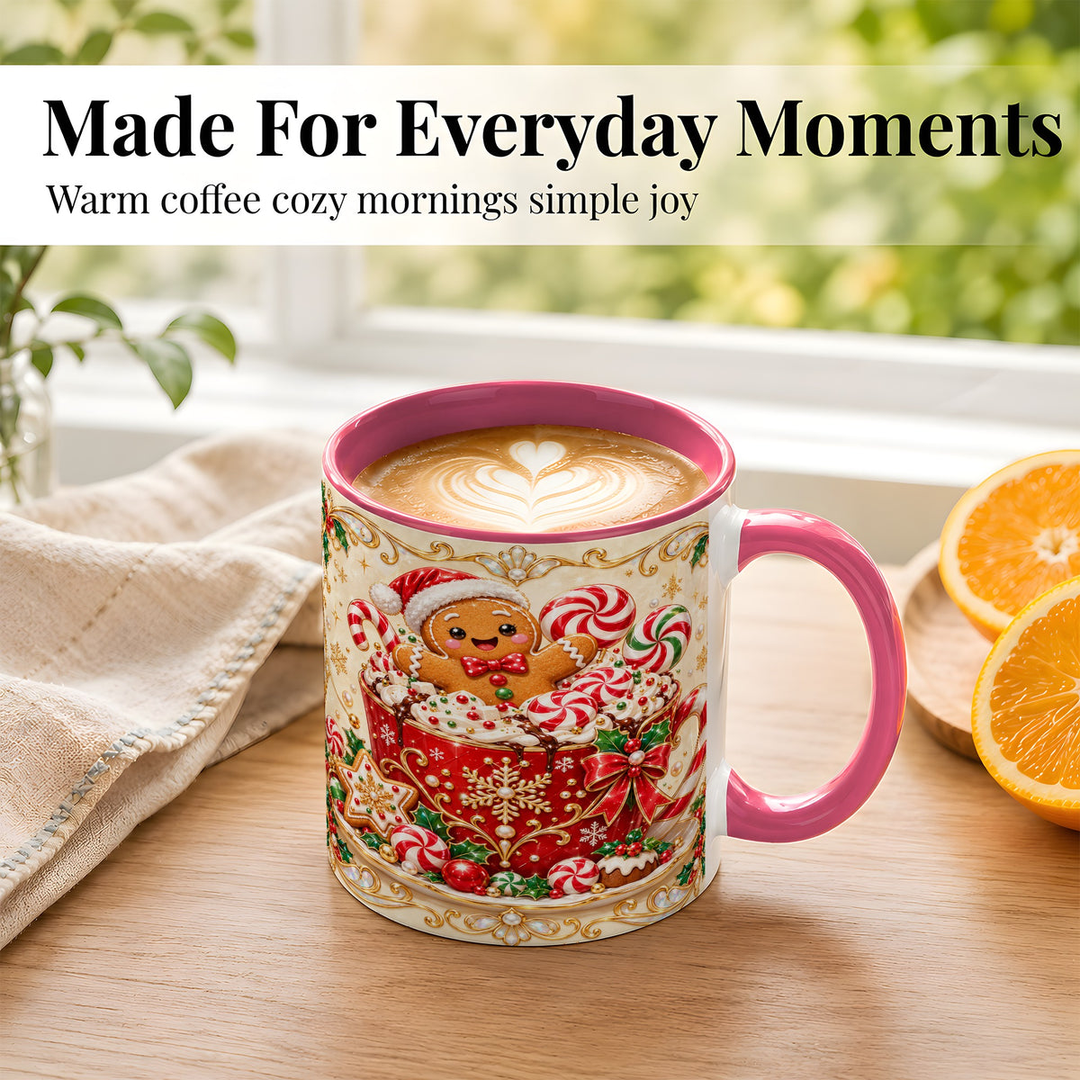 #pl[11oz|Pink] Gingerbread Cocoa Coffee Mug, Christmas Candy Mug, Ceramic Cup