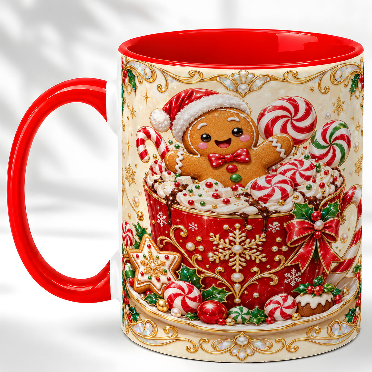 Gingerbread Cocoa Coffee Mug, Christmas Candy Mug, Ceramic Cup