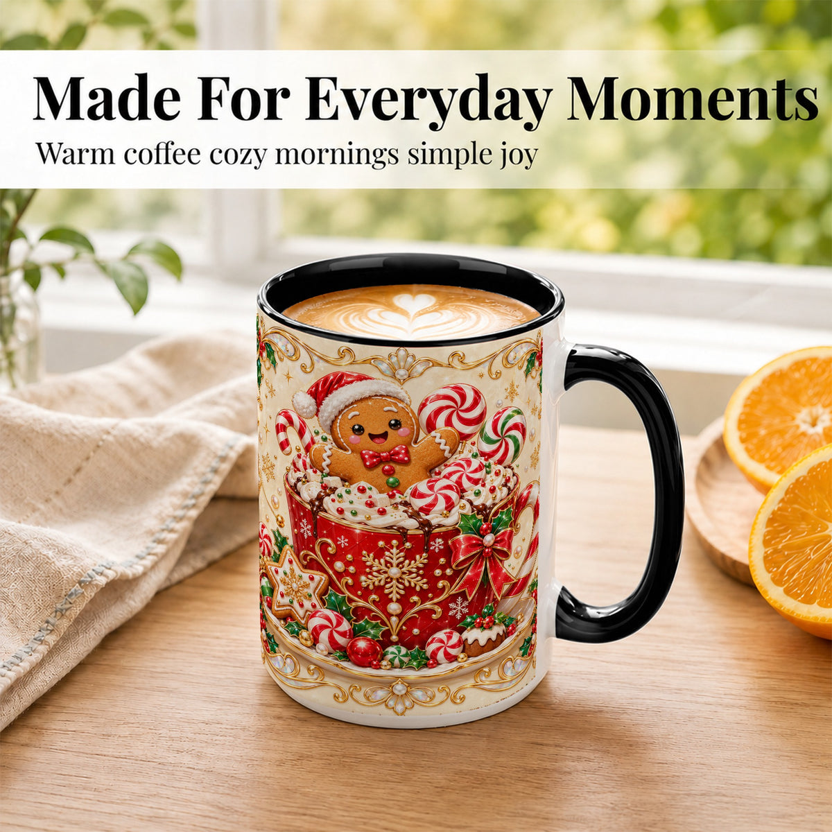 #pl[15oz|Black] Gingerbread Cocoa Coffee Mug, Christmas Candy Mug, Ceramic Cup
