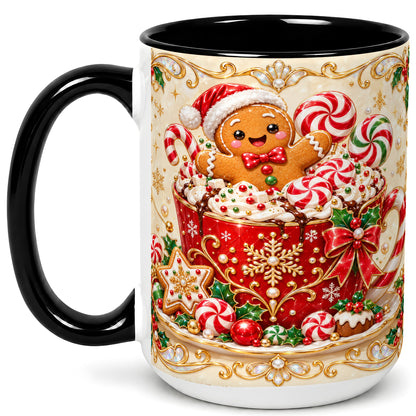 #pl[15oz|Black] Gingerbread Cocoa Coffee Mug, Christmas Candy Mug, Ceramic Cup