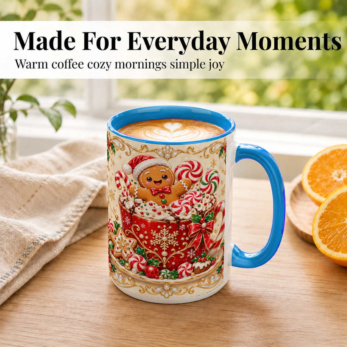 #pl[15oz|Blue] Gingerbread Cocoa Coffee Mug, Christmas Candy Mug, Ceramic Cup