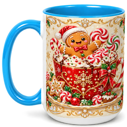 #pl[15oz|Blue] Gingerbread Cocoa Coffee Mug, Christmas Candy Mug, Ceramic Cup