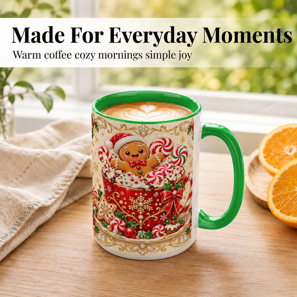 #pl[15oz|Green] Gingerbread Cocoa Coffee Mug, Christmas Candy Mug, Ceramic Cup