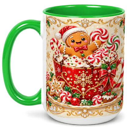#pl[15oz|Green] Gingerbread Cocoa Coffee Mug, Christmas Candy Mug, Ceramic Cup