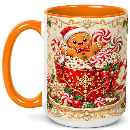#pl[15oz|Orange] Gingerbread Cocoa Coffee Mug, Christmas Candy Mug, Ceramic Cup