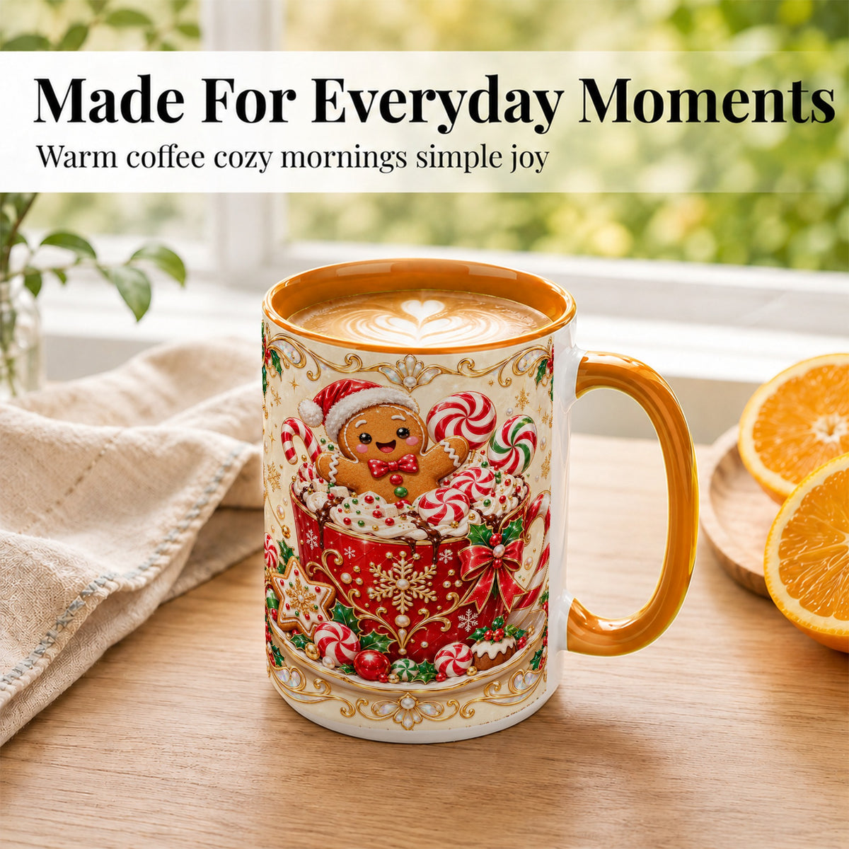 #pl[15oz|Orange] Gingerbread Cocoa Coffee Mug, Christmas Candy Mug, Ceramic Cup