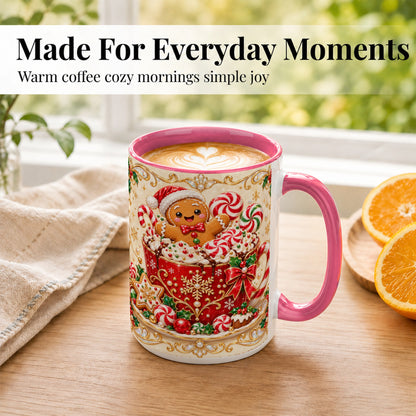 #pl[15oz|Pink] Gingerbread Cocoa Coffee Mug, Christmas Candy Mug, Ceramic Cup