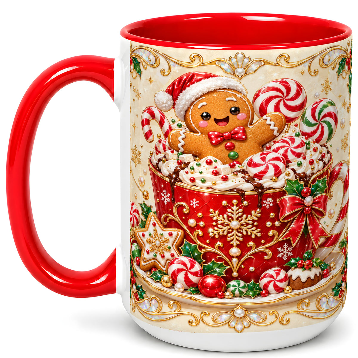 #pl[15oz|Red] Gingerbread Cocoa Coffee Mug, Christmas Candy Mug, Ceramic Cup