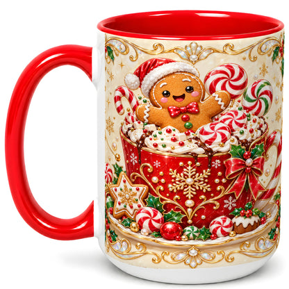 #pl[15oz|Red] Gingerbread Cocoa Coffee Mug, Christmas Candy Mug, Ceramic Cup