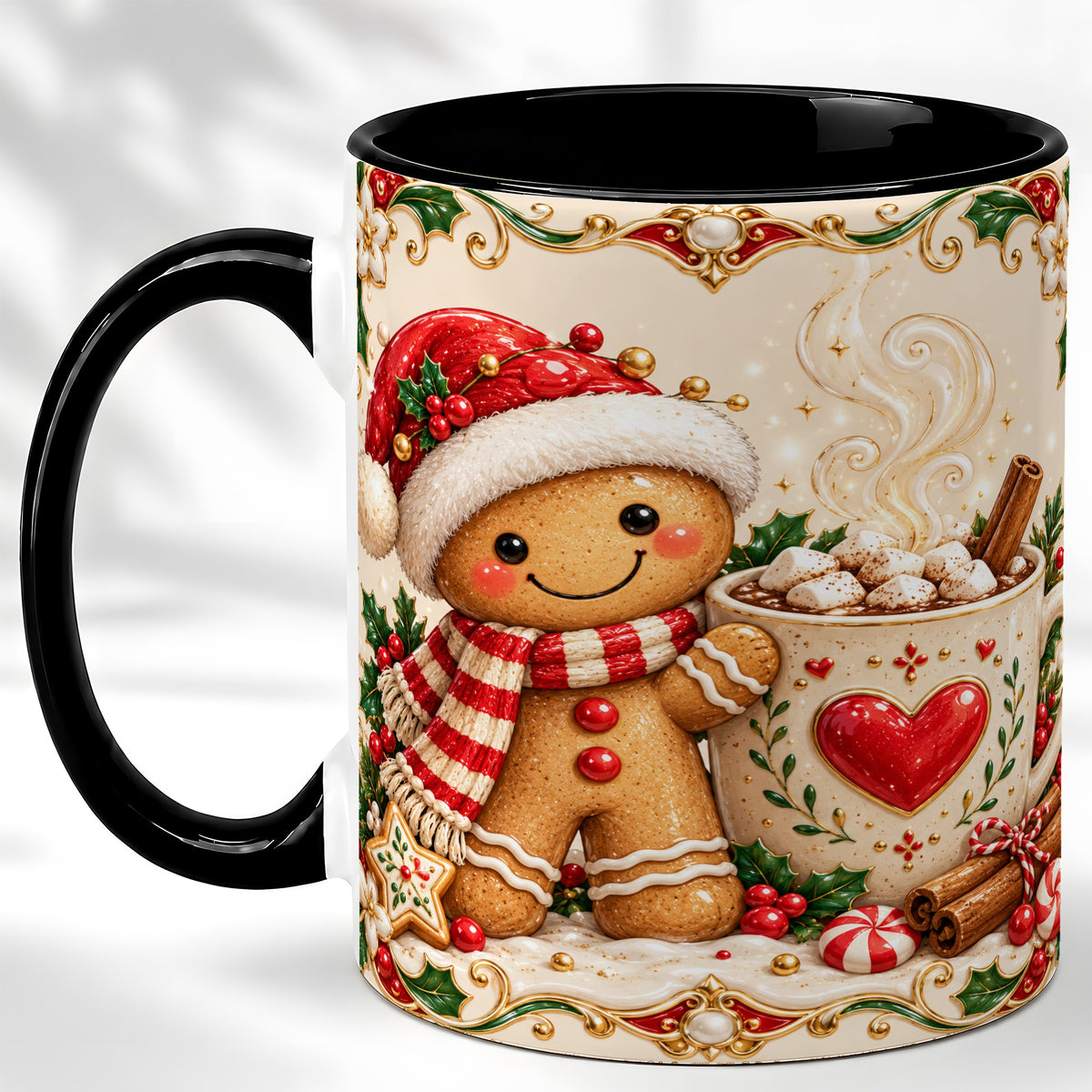 #pl[11oz|Black] Gingerbread Hot Cocoa Coffee Mug, Christmas Cookie Mug, Ceramic Cup