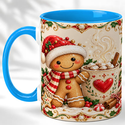 #pl[11oz|Blue] Gingerbread Hot Cocoa Coffee Mug, Christmas Cookie Mug, Ceramic Cup