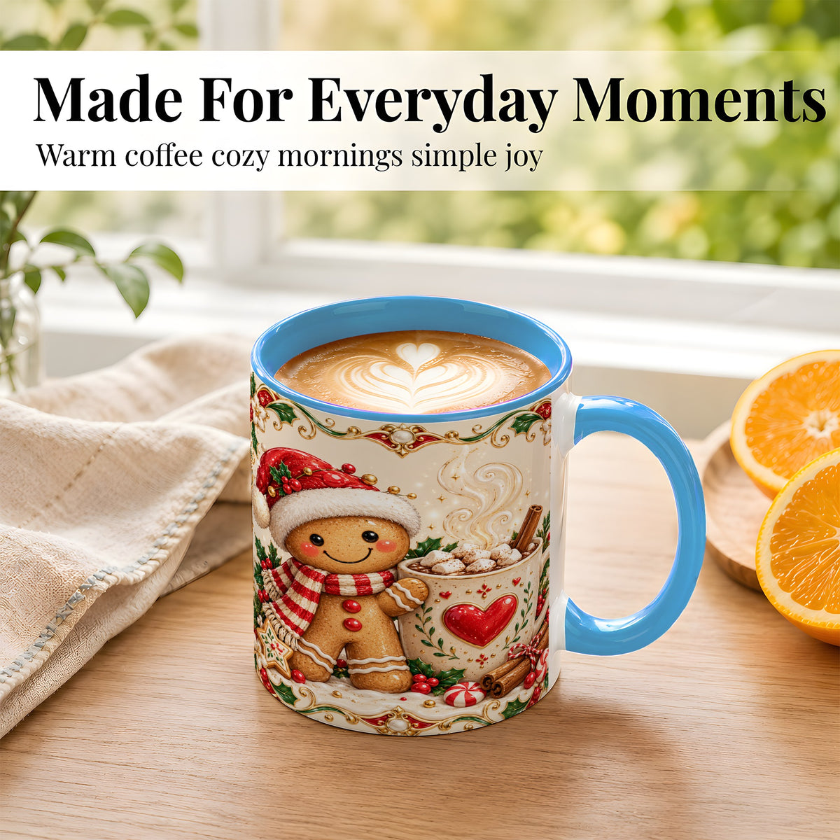 #pl[11oz|Blue] Gingerbread Hot Cocoa Coffee Mug, Christmas Cookie Mug, Ceramic Cup