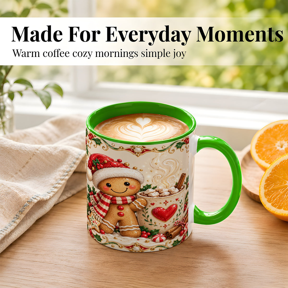 #pl[11oz|Green] Gingerbread Hot Cocoa Coffee Mug, Christmas Cookie Mug, Ceramic Cup