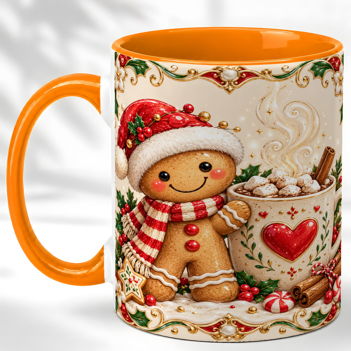 #pl[11oz|Orange] Gingerbread Hot Cocoa Coffee Mug, Christmas Cookie Mug, Ceramic Cup