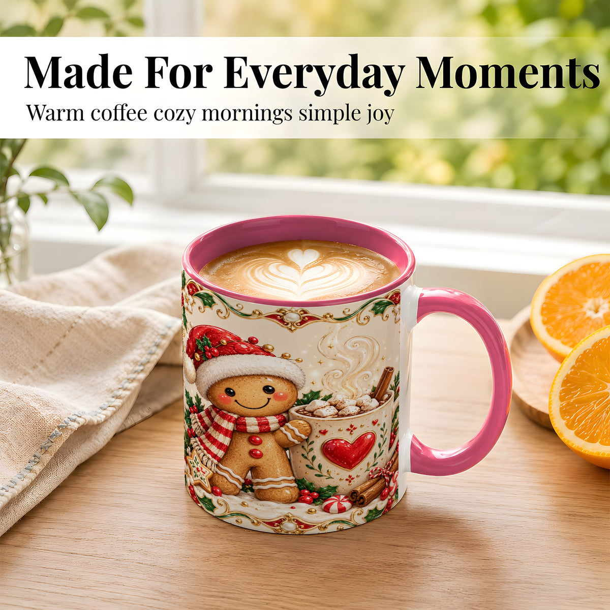 #pl[11oz|Pink] Gingerbread Hot Cocoa Coffee Mug, Christmas Cookie Mug, Ceramic Cup