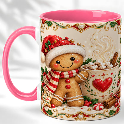 #pl[11oz|Pink] Gingerbread Hot Cocoa Coffee Mug, Christmas Cookie Mug, Ceramic Cup