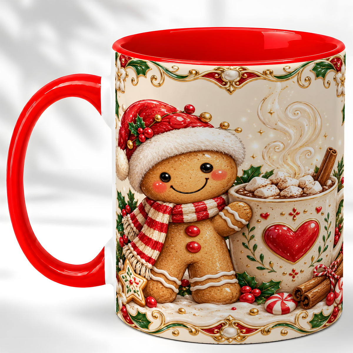 Gingerbread Hot Cocoa Coffee Mug, Christmas Cookie Mug, Ceramic Cup