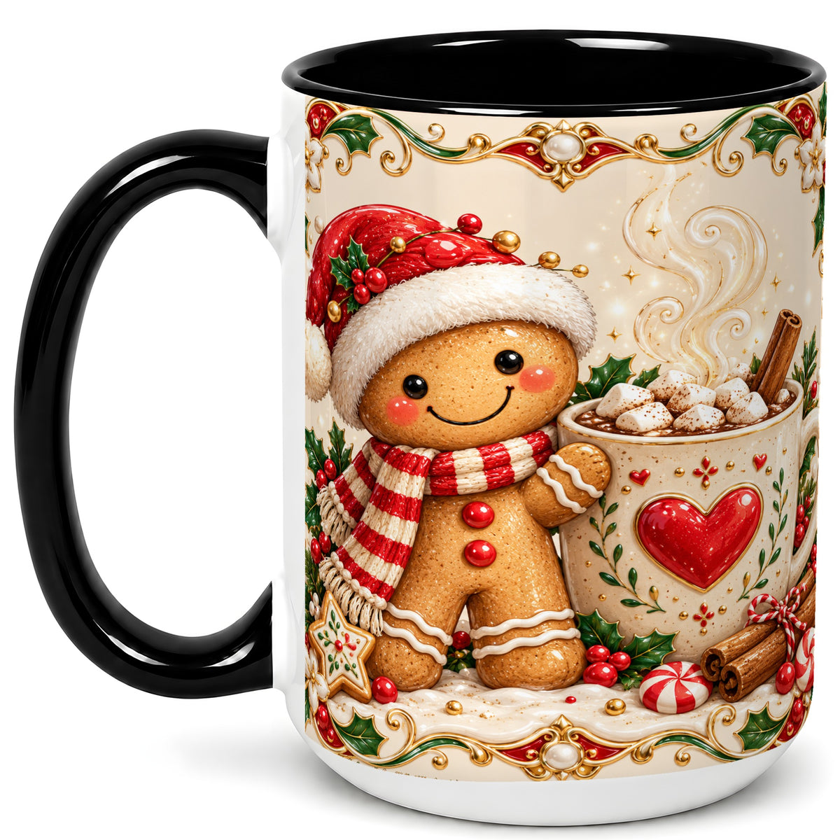 #pl[15oz|Black] Gingerbread Hot Cocoa Coffee Mug, Christmas Cookie Mug, Ceramic Cup