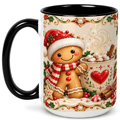 #pl[15oz|Black] Gingerbread Hot Cocoa Coffee Mug, Christmas Cookie Mug, Ceramic Cup