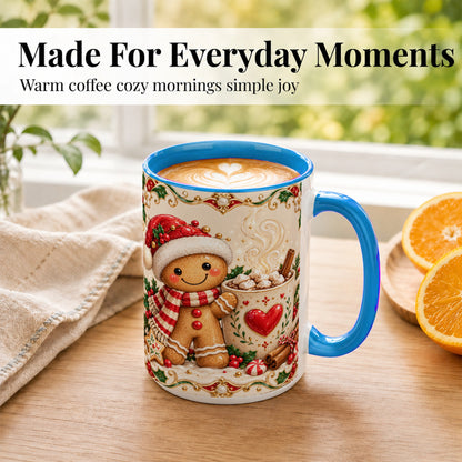 #pl[15oz|Blue] Gingerbread Hot Cocoa Coffee Mug, Christmas Cookie Mug, Ceramic Cup