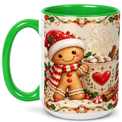 #pl[15oz|Green] Gingerbread Hot Cocoa Coffee Mug, Christmas Cookie Mug, Ceramic Cup