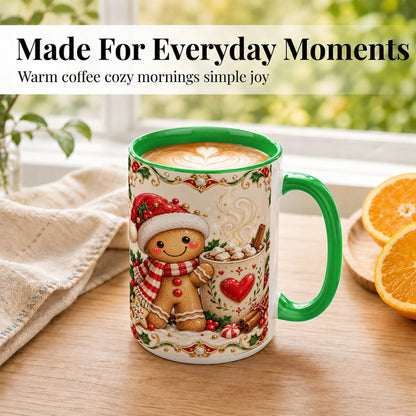 #pl[15oz|Green] Gingerbread Hot Cocoa Coffee Mug, Christmas Cookie Mug, Ceramic Cup