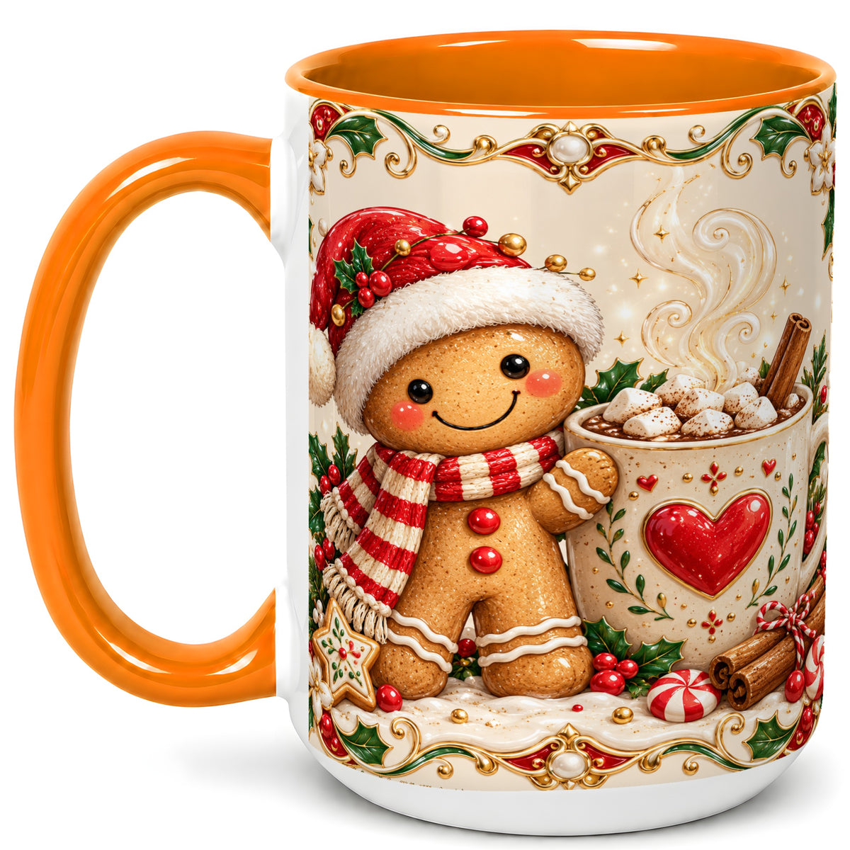 #pl[15oz|Orange] Gingerbread Hot Cocoa Coffee Mug, Christmas Cookie Mug, Ceramic Cup