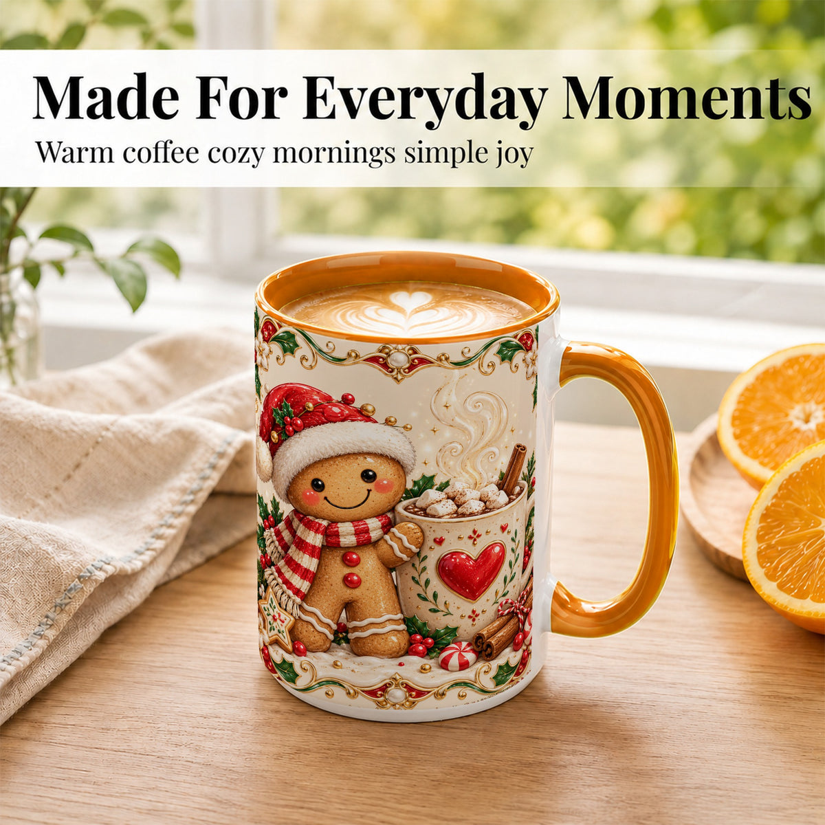 #pl[15oz|Orange] Gingerbread Hot Cocoa Coffee Mug, Christmas Cookie Mug, Ceramic Cup