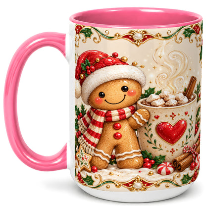 #pl[15oz|Pink] Gingerbread Hot Cocoa Coffee Mug, Christmas Cookie Mug, Ceramic Cup