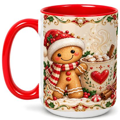 #pl[15oz|Red] Gingerbread Hot Cocoa Coffee Mug, Christmas Cookie Mug, Ceramic Cup