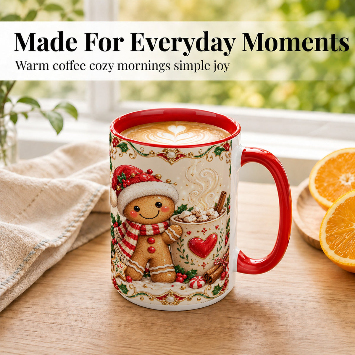 #pl[15oz|Red] Gingerbread Hot Cocoa Coffee Mug, Christmas Cookie Mug, Ceramic Cup