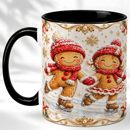 #pl[11oz|Black] Gingerbread Skaters Coffee Mug, Christmas Couple Mug, Ceramic Cup