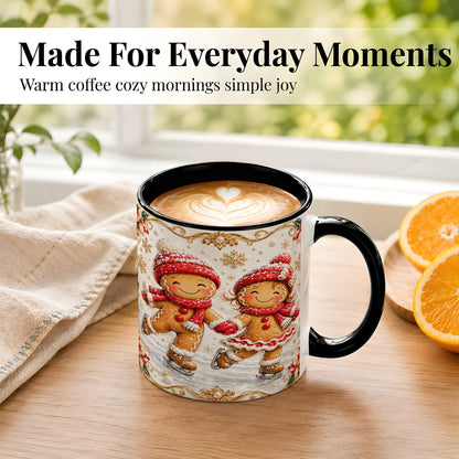 #pl[11oz|Black] Gingerbread Skaters Coffee Mug, Christmas Couple Mug, Ceramic Cup