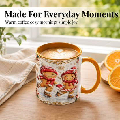 #pl[11oz|Orange] Gingerbread Skaters Coffee Mug, Christmas Couple Mug, Ceramic Cup