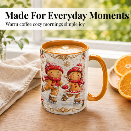 #pl[15oz|Orange] Gingerbread Skaters Coffee Mug, Christmas Couple Mug, Ceramic Cup