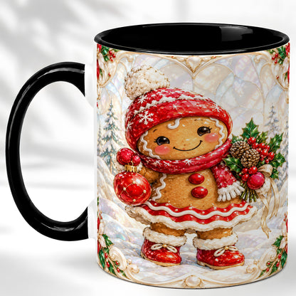 #pl[11oz|Black] Gingerbread Girl Coffee Mug, Christmas Ornament Mug, Ceramic Cup