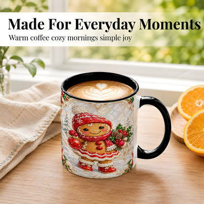 #pl[11oz|Black] Gingerbread Girl Coffee Mug, Christmas Ornament Mug, Ceramic Cup