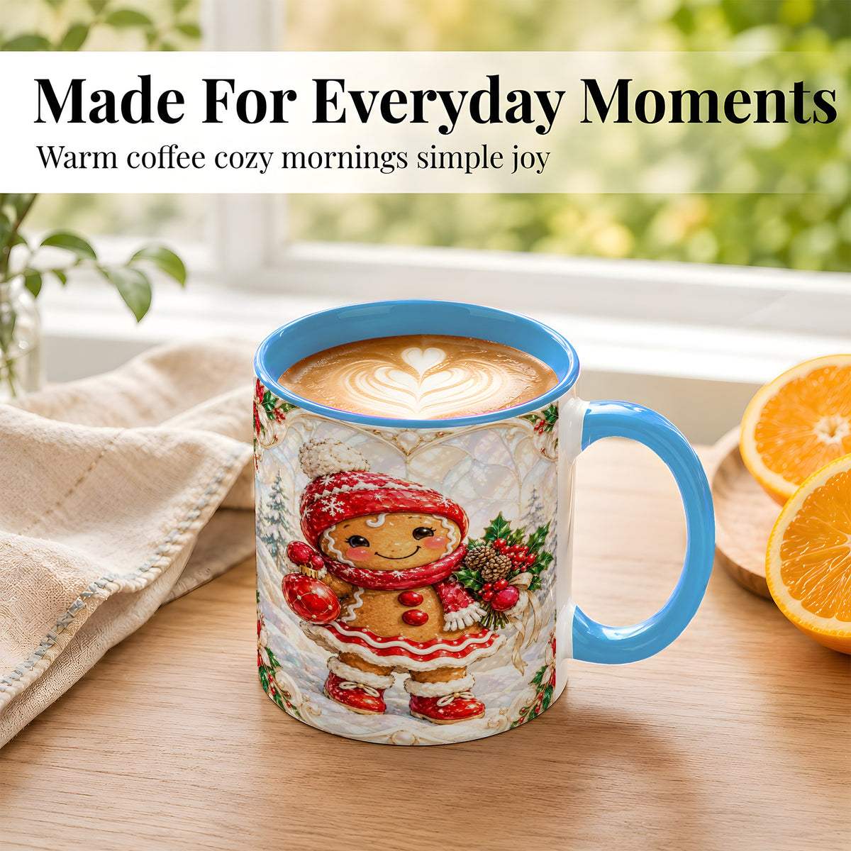 #pl[11oz|Blue] Gingerbread Girl Coffee Mug, Christmas Ornament Mug, Ceramic Cup
