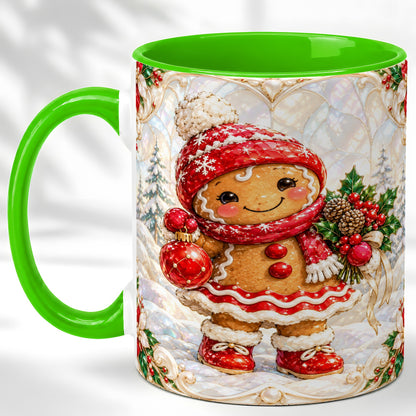 #pl[11oz|Green] Gingerbread Girl Coffee Mug, Christmas Ornament Mug, Ceramic Cup